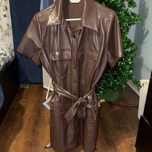 Amanda Uprichard Chocolate Brown Faux Leather Dress